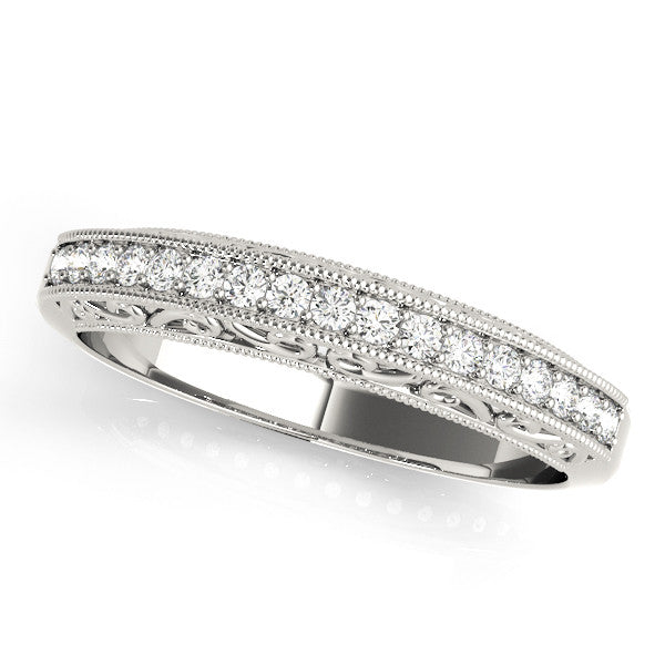 White gold Round Diamond Pavé Milgrain White Gold Eternity Band 1