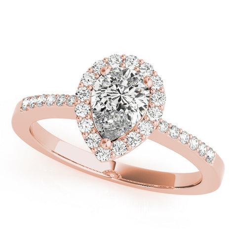 Rose gold Halo Pear Cut Diamond Pavé Band with Three-Prong Setting