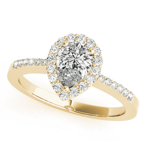 Yellow gold Halo Pear Cut Diamond Pavé Band with Three-Prong Setting