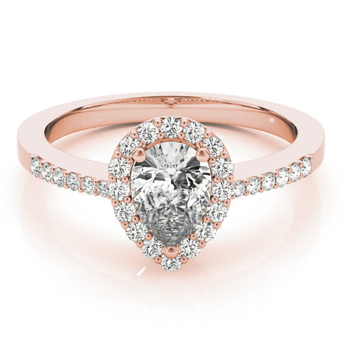 Rose gold Halo Pear Cut Diamond Pavé Band with Three-Prong Setting