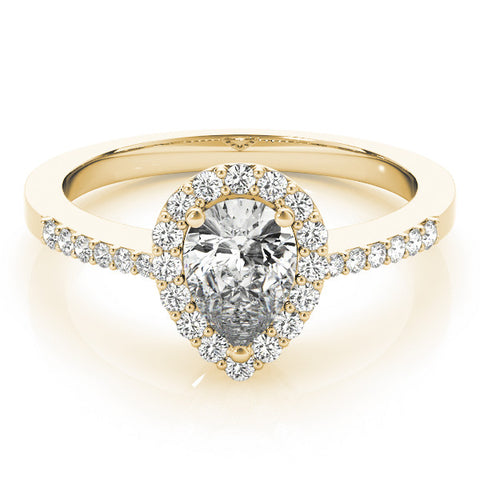 Yellow gold Halo Pear Cut Diamond Pavé Band with Three-Prong Setting