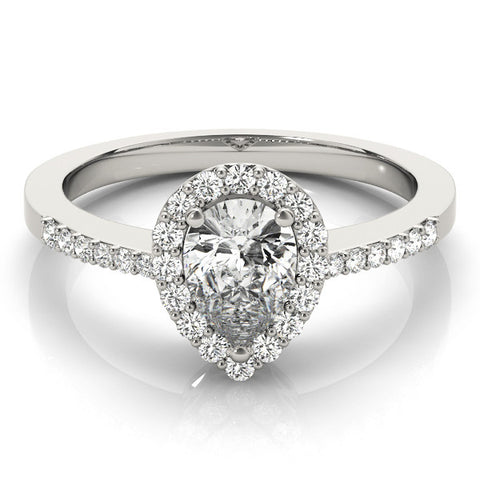 White gold Halo Pear Cut Diamond Pavé Band with Three-Prong Setting