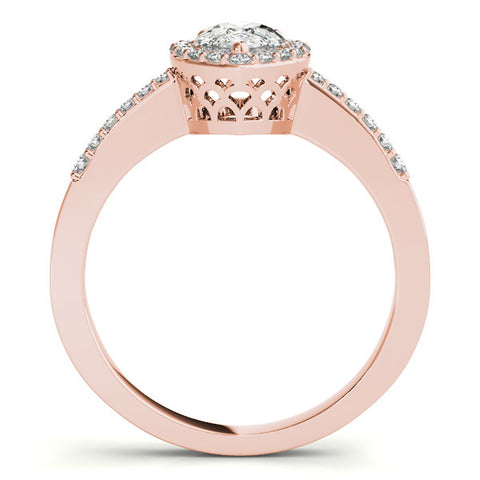 Rose gold Halo Pear Cut Diamond Pavé Band with Three-Prong Setting