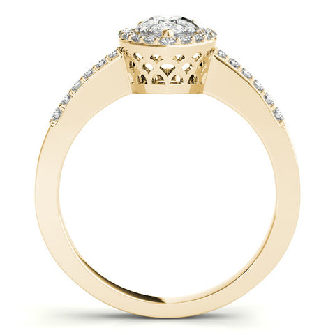 Yellow gold Halo Pear Cut Diamond Pavé Band with Three-Prong Setting