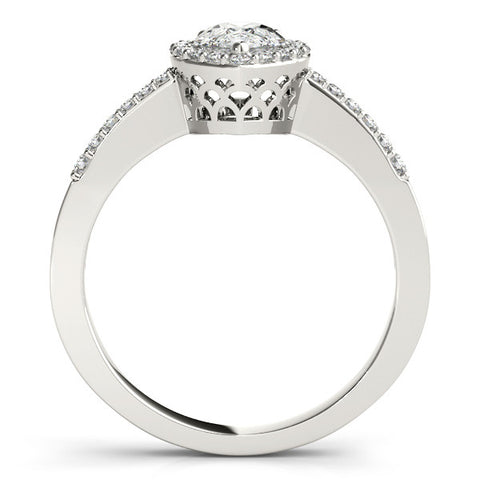 White gold Halo Pear Cut Diamond Pavé Band with Three-Prong Setting