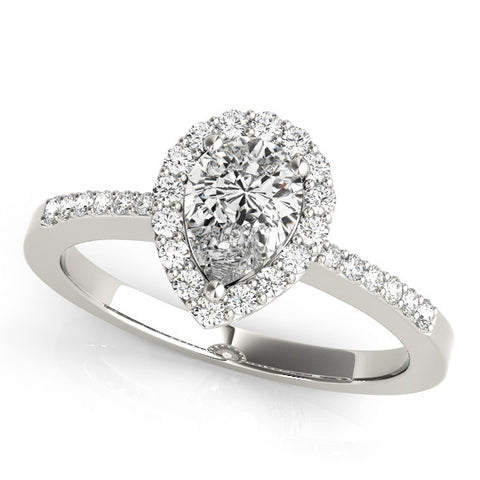 White gold Halo Pear Cut Diamond Pavé Band with Three-Prong Setting