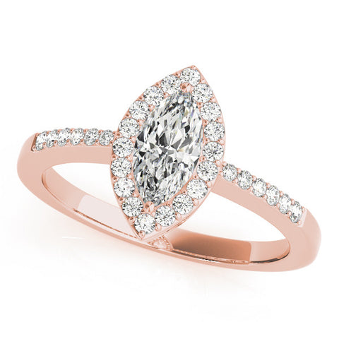 Rose gold Marquise Halo Diamond Pavé Band Ring with Prong Setting