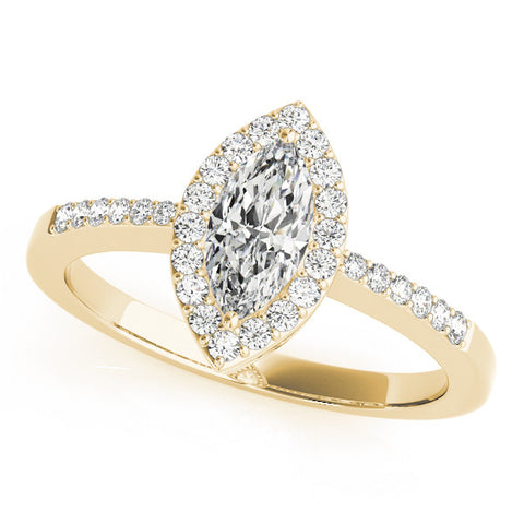 Yellow gold Marquise Halo Diamond Pavé Band Ring with Prong Setting