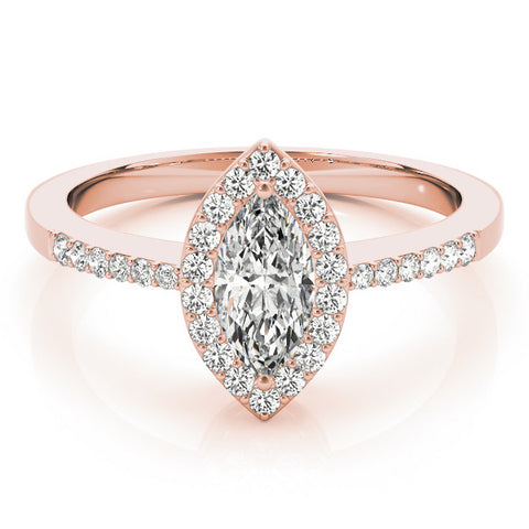 Rose gold Marquise Halo Diamond Pavé Band Ring with Prong Setting