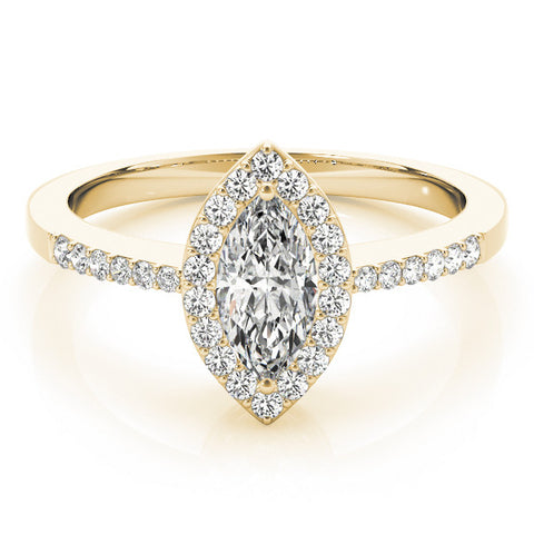 Yellow gold Marquise Halo Diamond Pavé Band Ring with Prong Setting