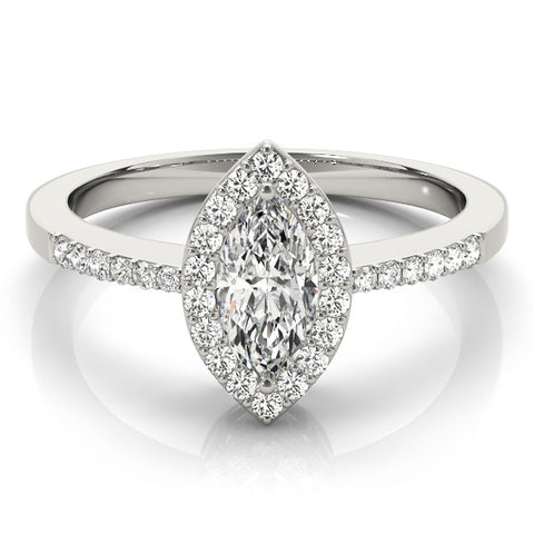 White gold Marquise Halo Diamond Pavé Band Ring with Prong Setting