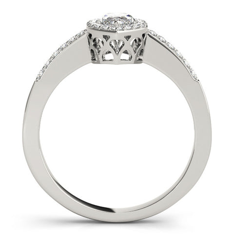 White gold Marquise Halo Diamond Pavé Band Ring with Prong Setting