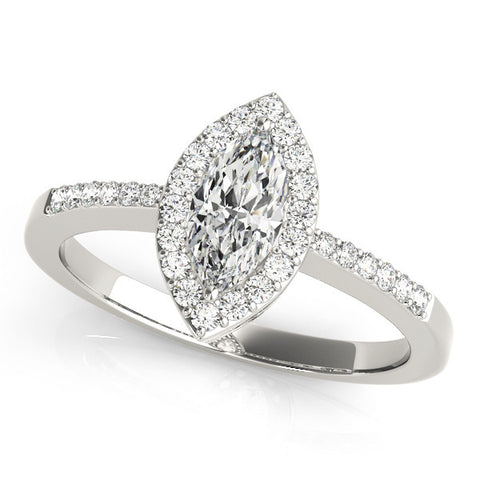 White gold Marquise Halo Diamond Pavé Band Ring with Prong Setting