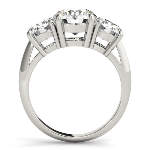 White gold Three-Stone Round Cut Diamond Engagement Ring with Prong Setting on a White Gold Band