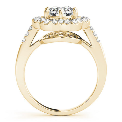 Yellow gold Round Diamond Floral Halo Split Shank Prong Setting Ring