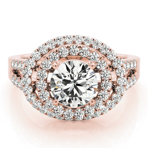 Rose gold Double Halo Round Diamond Split Shank Prong Setting Ring