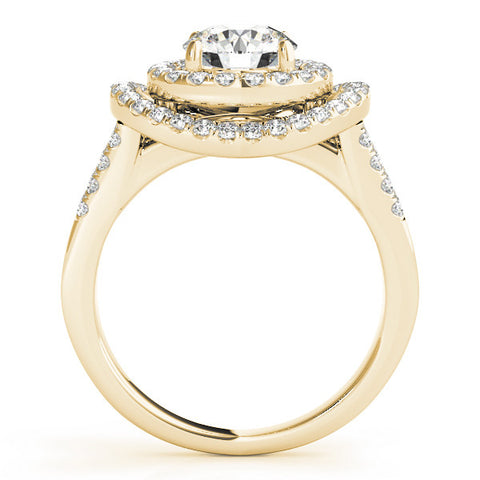 Yellow gold Double Halo Round Diamond Split Shank Prong Setting Ring