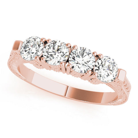 Rose gold Five-Stone Round Diamond Shared Prong Milgrain Band 1
