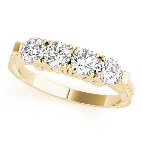Yellow gold Five-Stone Round Diamond Shared Prong Milgrain Band 1