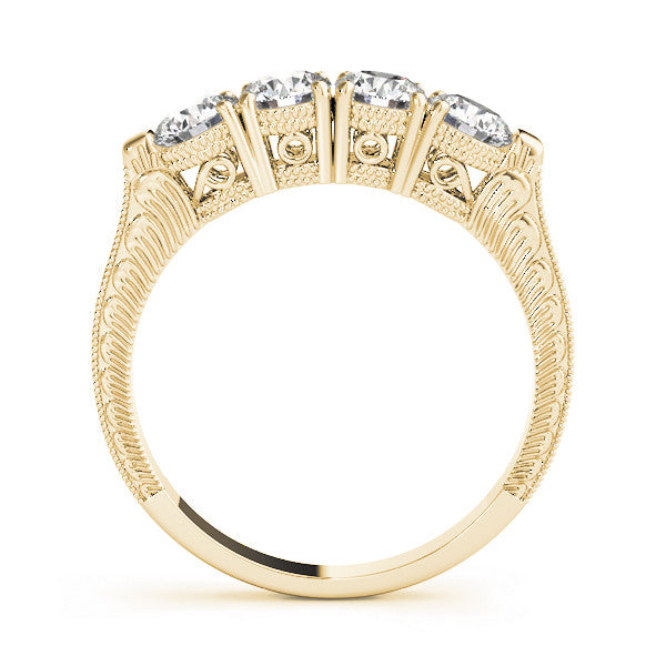Yellow gold Five-Stone Round Diamond Shared Prong Milgrain Band 2