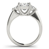 14K White Gold Three-Stone 4.03 Carat F VS1 Princess Cut Diamond Ring with Trillion Side Stones and Four-Prong Setting