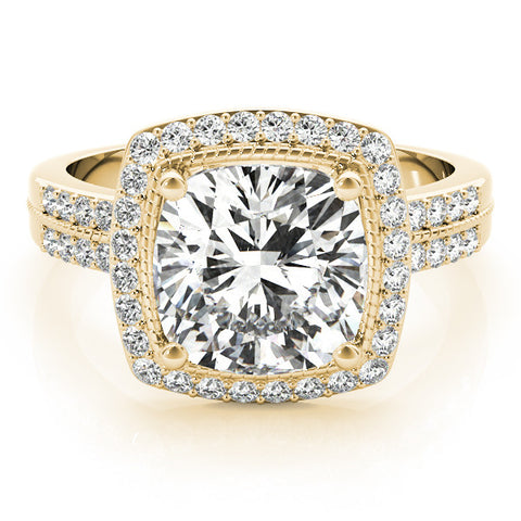 Yellow gold Cushion Halo Pave Split Shank Prong Setting Ring