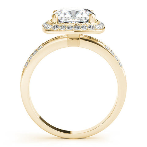 Yellow gold Cushion Halo Pave Split Shank Prong Setting Ring