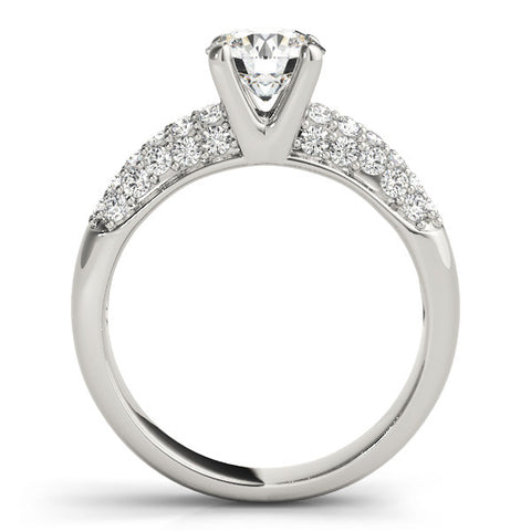 White gold Round Diamond Pavé Band Solitaire Ring with Four-Prong Setting