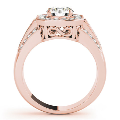 Rose gold Round Halo Diamond Engagement Ring with Pave Split Shank and Four-Prong Setting