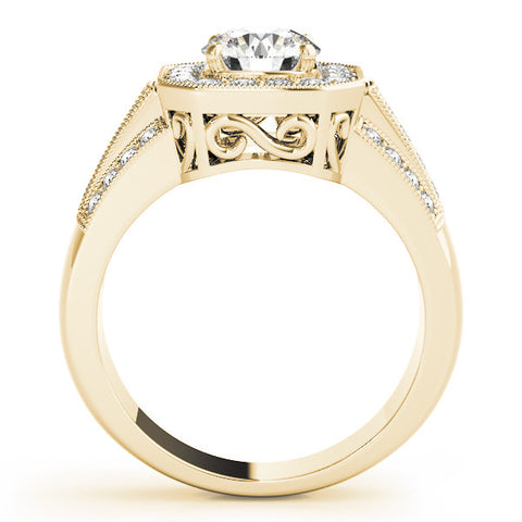Yellow gold Round Halo Diamond Engagement Ring with Pave Split Shank and Four-Prong Setting