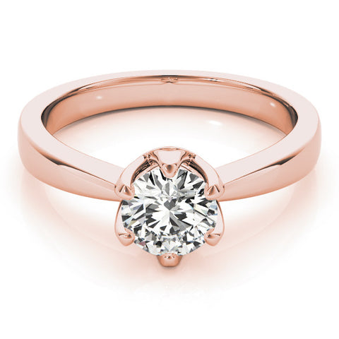 Rose gold Round Solitaire Engagement Ring with Six-Prong Setting and Tapered Band