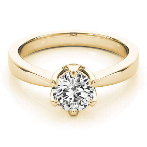 Yellow gold Round Solitaire Engagement Ring with Six-Prong Setting and Tapered Band