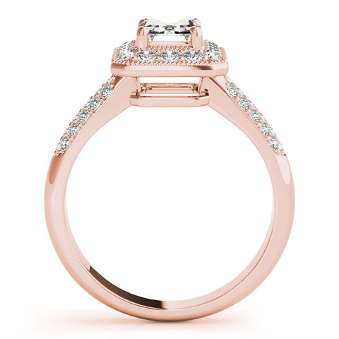 Rose gold Emerald Cut Halo Diamond Pave Band with Four-Prong Setting