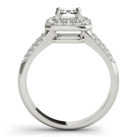 White gold Emerald Cut Halo Diamond Pave Band with Four-Prong Setting
