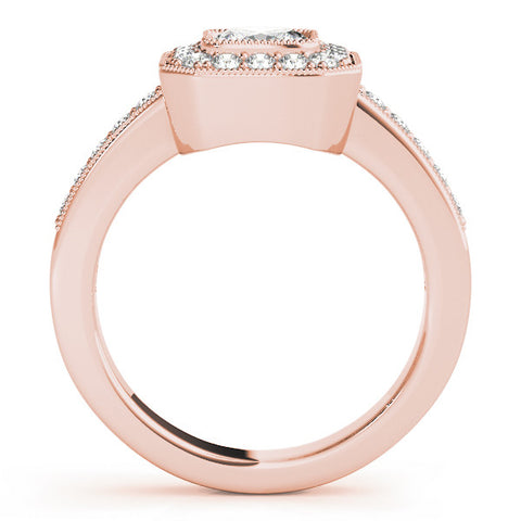 Rose gold Cushion-Cut Diamond Halo Engagement Ring with Pave Band and Prong Setting