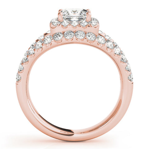 Rose gold Princess Cut Halo Split Shank Ring with Four-Prong Setting