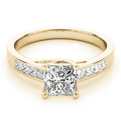 Yellow gold Princess Cut Channel Set Diamond Engagement Ring with Four-Prong Setting