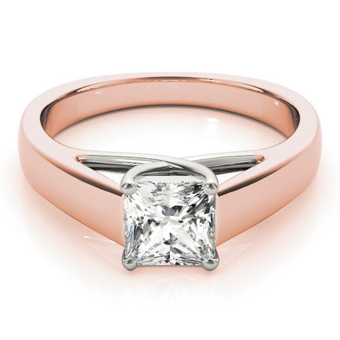Rose gold Princess Cut Solitaire Engagement Ring with Cathedral Setting and Four-Prong Setting