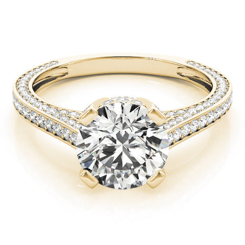 Yellow gold Round Brilliant Split Shank Pave Solitaire Ring with Four-Prong Setting