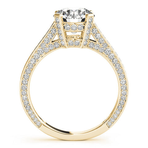 Yellow gold Round Brilliant Split Shank Pave Solitaire Ring with Four-Prong Setting