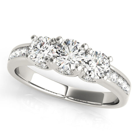 White gold Three-Stone Round Diamond Channel-Set Band with Prong Setting