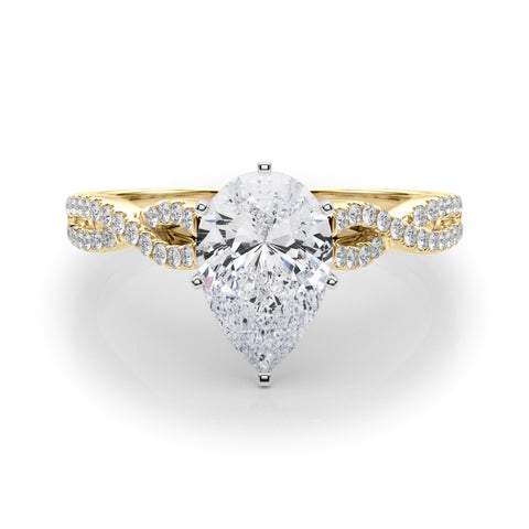 Yellow gold Pear Solitaire Twisted Pave Diamond Engagement Ring with Four-Prong Setting