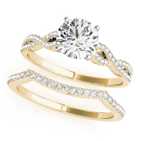 Yellow gold Round Solitaire Twisted Pave Diamond Engagement Ring with Four-Prong Setting