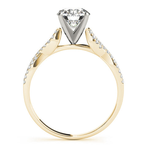 Yellow gold Round Solitaire Twisted Pave Diamond Engagement Ring with Four-Prong Setting