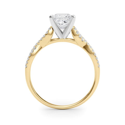 Yellow gold Princess Solitaire Twisted Pave Diamond Engagement Ring with Four-Prong Setting