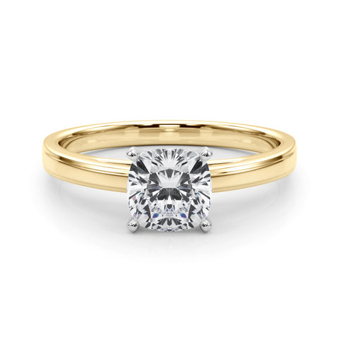 Yellow gold Cushion Solitaire Diamond Ring with Four-Prong Setting and Classic Band