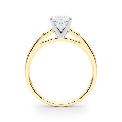 Yellow gold Cushion Solitaire Diamond Ring with Four-Prong Setting and Classic Band