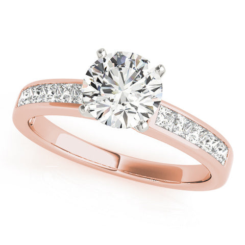 Rose gold Round Solitaire Diamond Ring with Channel-Set Band and Four-Prong Setting