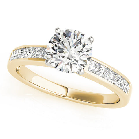 Yellow gold Round Solitaire Diamond Ring with Channel-Set Band and Four-Prong Setting