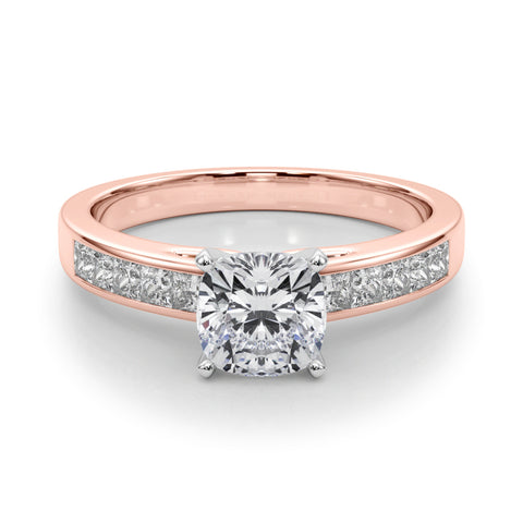 Rose gold Cushion Solitaire Diamond Ring with Channel-Set Band and Four-Prong Setting